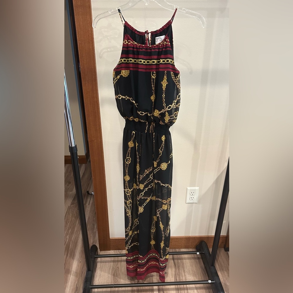 Sweet Storm Black,Burgundy and  Gold Chain Print Jumpsuit